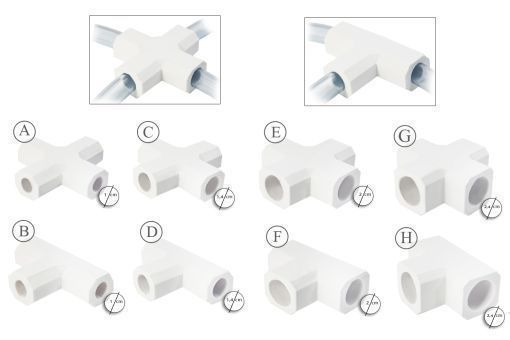 Schlauch Kreuzungen V.1, Schlauchkreuz. 3 Eingänge für Durchm. 1 cm